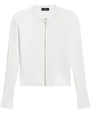 Theory Pointelle Ribbed Cardigan - White