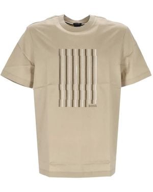 BOSS Embroidered-Stripe T-Shirt - Natural