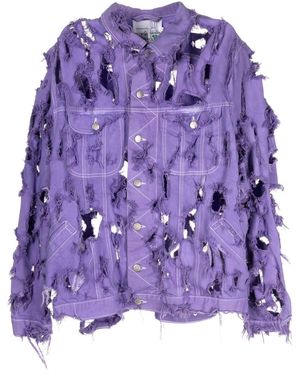 Natasha Zinko Ripped Buttoned Denim Jacket - Purple