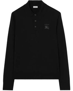 Burberry Long-Sleeve Knight Wool Polo Shirt - Black