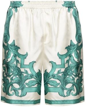 Versace Baroque Print Silk Shorts - Green