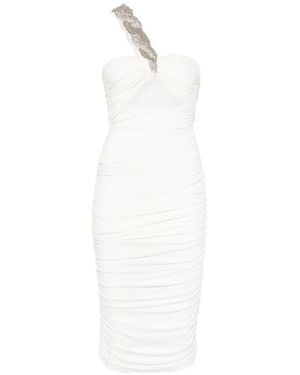 Amen Crystal-Embellished Ruched Midi Dress - White