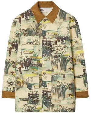 Tory Burch Printed Denim Barn Jacket - Natural