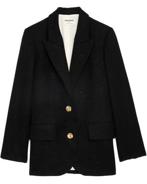Zadig & Voltaire Single-Breasted Tweed Blazer - Black