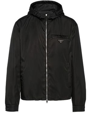 Prada Hooded Logo-Plaque Jacket - Black