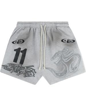 HELLSTAR Yoga Flame Om-Print Track Shorts - Grey