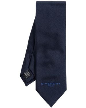 Givenchy Logo-Embroidered Silk Tie - Blue