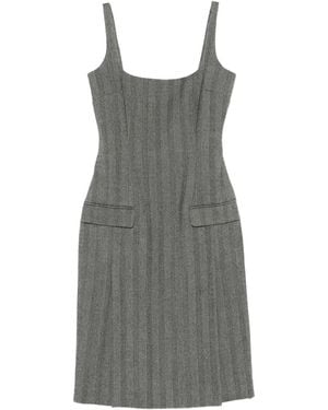 Ferragamo Striped Pleated Midi Dress - Grey