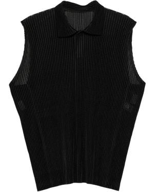 Homme Plissé Issey Miyake Pleated Sleeveless Polo Shirt - Black