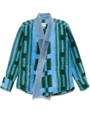 Greg Lauren Karierte Jacke - Blau