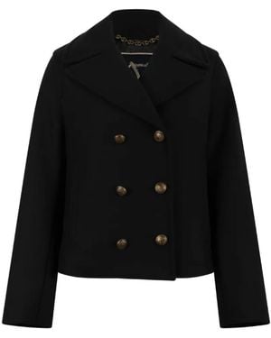 Sealup Double-Breasted Peacoat Jacket - Black
