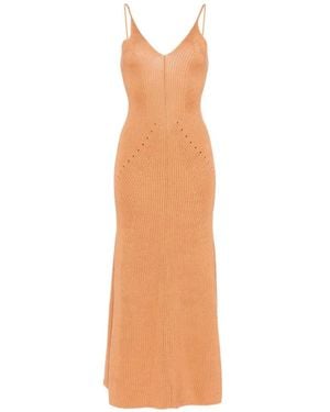 Erika Cavallini Semi Couture Ribbed-Knit Open-Back Maxi Dress - White