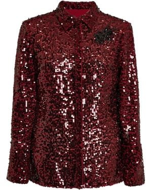 Erdem Sequin Embellished Long Sleeve Shirt - Red