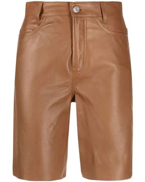 FRAME High-Waisted Leather Shorts - Brown
