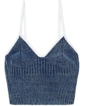DIESEL Cropped Deep Ribbed Knit Top - Blue