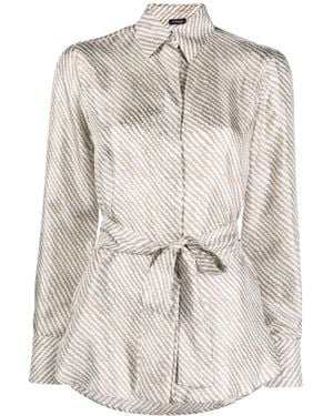 Kiton Abstract-Print Tied Silk Shirt - Natural