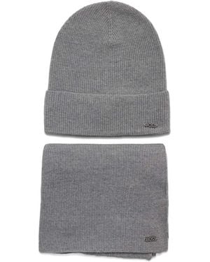 BOSS Set bufanda y gorro de canalé - Gris