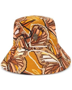 Kurt Geiger Eagle-Plaque Butterfly-Print Bucket Hat - Orange