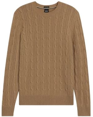 BOSS Cable-Knit Crew-Neck Jumper - Natural