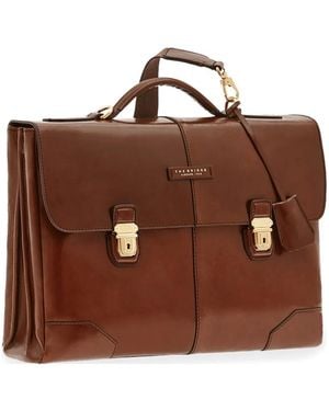 The Bridge Leather Push-Lock Briefcase - Brown