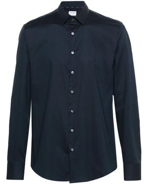 Calvin Klein Monogram-Embroidered Cotton Shirt - Blue