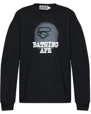 A Bathing Ape Ape Head Langarmshirt mit Graffiti-Print - Blau