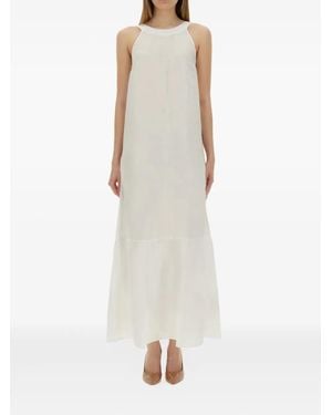 120% Lino Round-Neck Tiered Dress - White