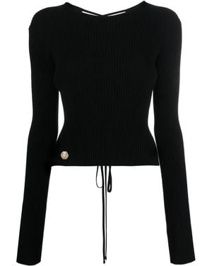 Philipp Plein Lace-Up Detail Knitted Top - Black