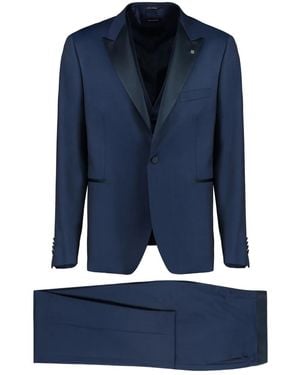 Tagliatore Satin Lapel Button-Fastening Suit - Blue