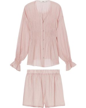 B+ AB Pleated Shirred-effect Short Set - Pink