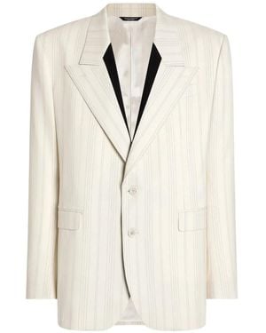 Dolce & Gabbana Sinatra Single-Breasted Pinstripe Wool Jacket - White