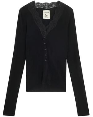 Semicouture Almira Lace-Trim Ribbed Cardigan - Black
