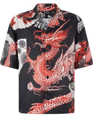 Roberto Cavalli Seidenhemd mit Drachen-Print - Rot
