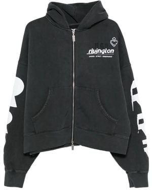 RRR123 Pockets Zip Front Hoodie - Black