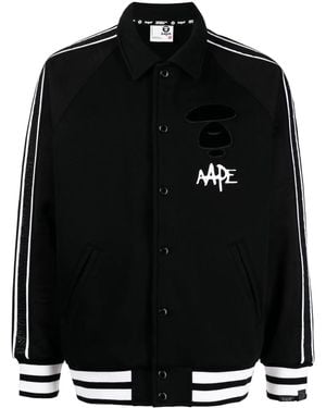 Aape By A Bathing Ape Logo-Print Striped Bomber Jacket - Black