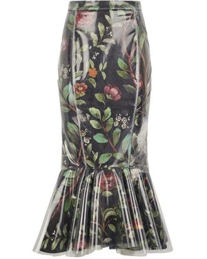 Roberto Cavalli Shrub Flower-Print Midi Skirt - Grey