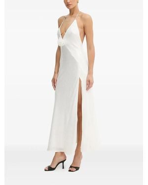 Bardot V-neck Sequin Maxi Dress - White