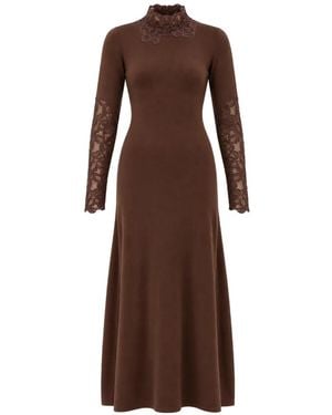 Marella Lace-Trimmed Wool Maxi Dress - Brown