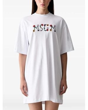 MSGM Floral-Embroidered Mini Dress - White