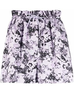 Remain Paperbag Waist Abstract Pattern Shorts - Purple