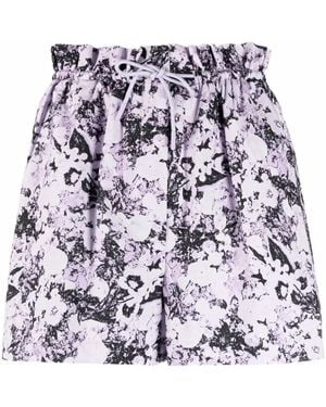 Remain Paperbag Waist Abstract Pattern Shorts - Purple