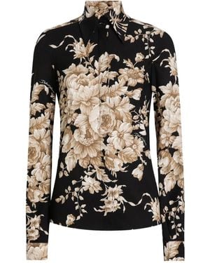 Dolce & Gabbana Silk-Blend Rose Print Shirt - Black