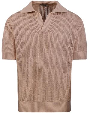 Altea V-Neck Short-Sleeved Knitted Shirt - Natural