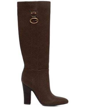 Guess Logo-Plaque Pebbled-Effect Boots - Brown