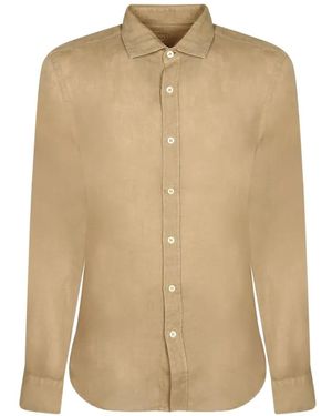 120% Lino Classic-Collar Curved-Hem Shirt - Natural