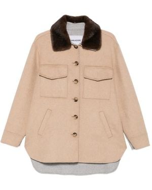 Ava Adore Faux-Fur Collar Chest-Pocket Coat - Natural