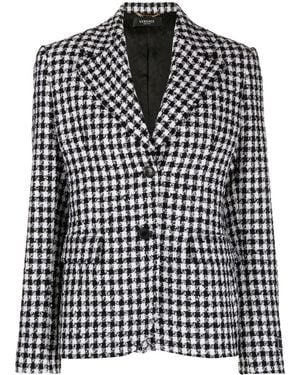 Versace Dogtooth Single-Breasted Tweed Blazer - Black