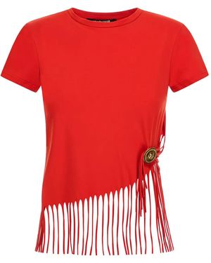 Roberto Cavalli Fringe-Detail Button T-Shirt - Red