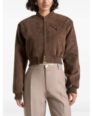 Manière De Voir Monique Suede Wide Shoulder Bomber Jacket - Brown
