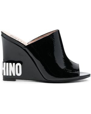 Moschino 110Mm Embossed-Logo Wedge Sandals - Black